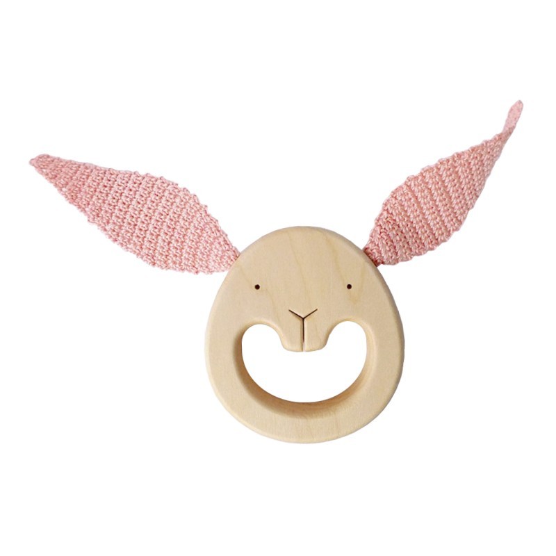 Organic Wooden Pink Bunny Teether