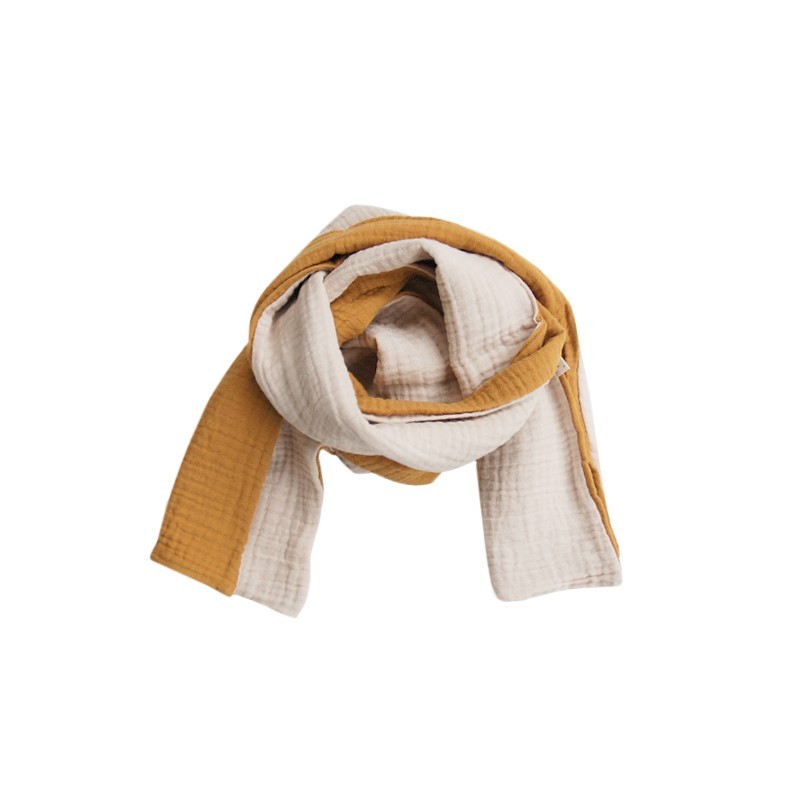 Kids Bicolour Cotton Gauze Scarf - Mustard