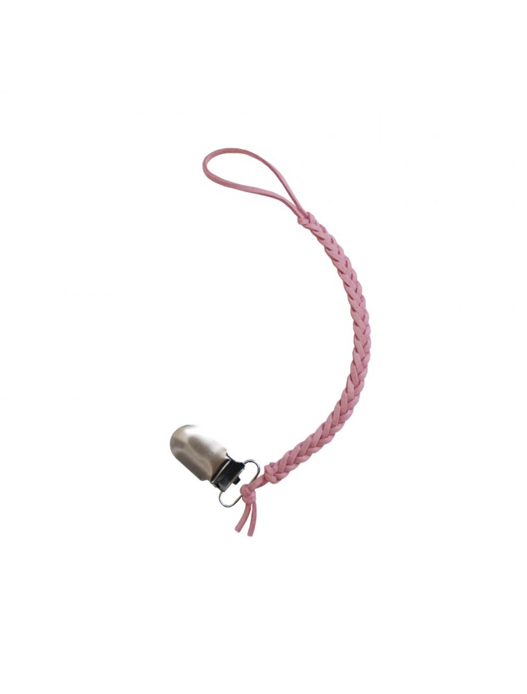 Braided Pacifier Clip - Pink Leather