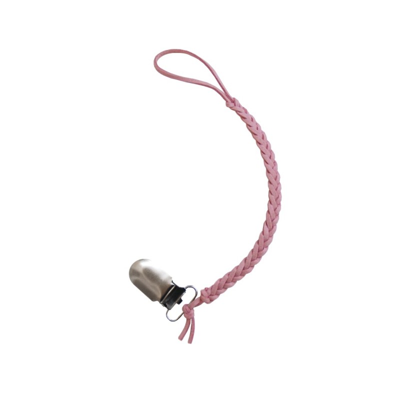 Braided Pacifier Clip - Pink Leather