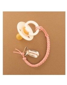 Braided Pacifier Clip - Pink Leather