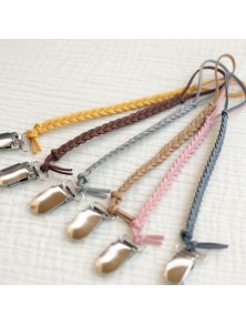Braided Pacifier Clip - Camel Leather