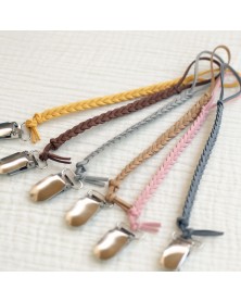 Braided Pacifier Clip - Camel Leather