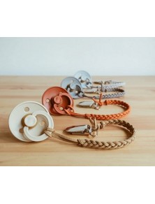 Braided Pacifier Clip - Camel Leather