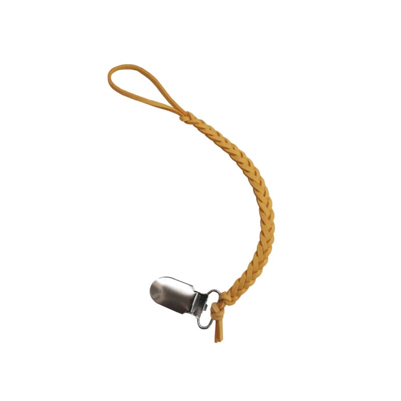 Braided Pacifier Clip - Gold Leather