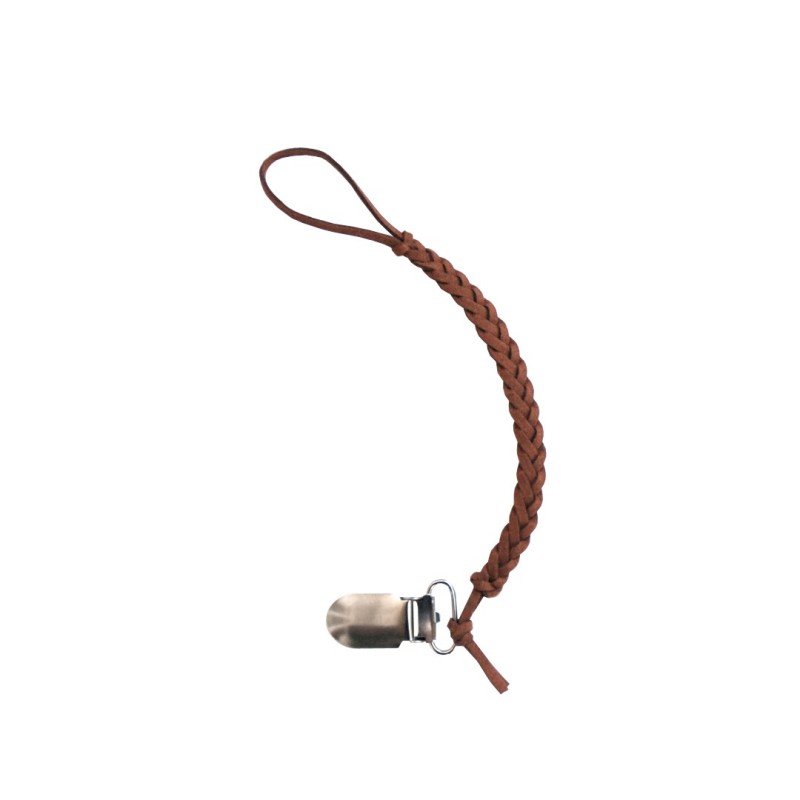 Braided Pacifier Clip - Brown Leather