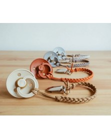 Braided Pacifier Clip - Silver Leather