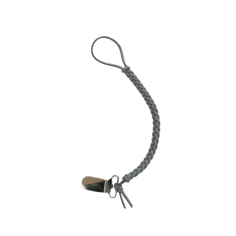 Braided Pacifier Clip - Charcoal Leather