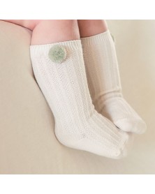 Baby Pompom Knee High Socks - Grey Sage
