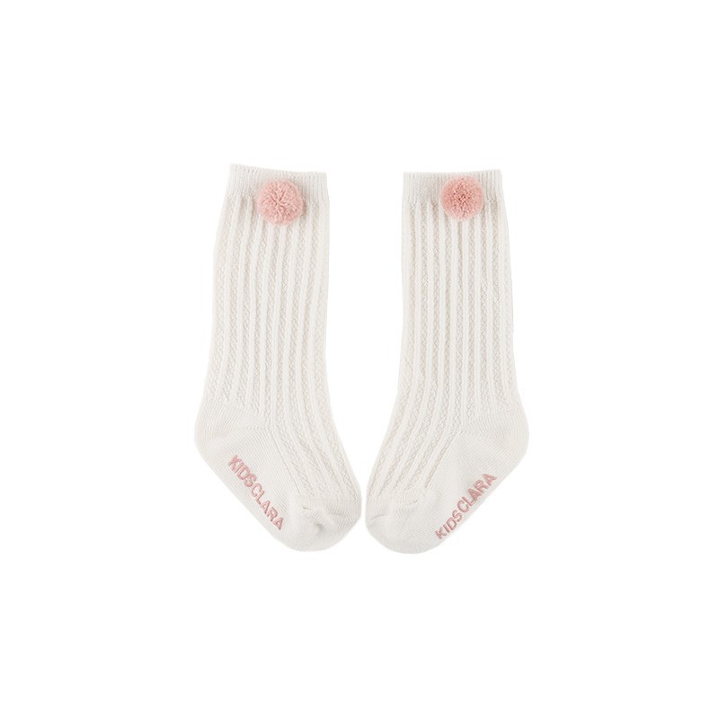 Baby Pompom Knee High Socks - Pink