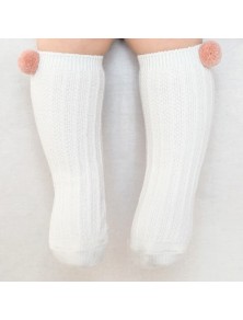 Baby Pompom Knee High Socks - Pink