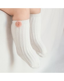 Baby Pompom Knee High Socks - Pink