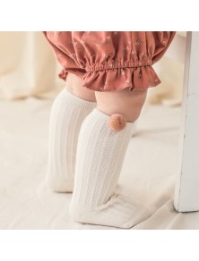 Baby Pompom Knee High Socks - Pink