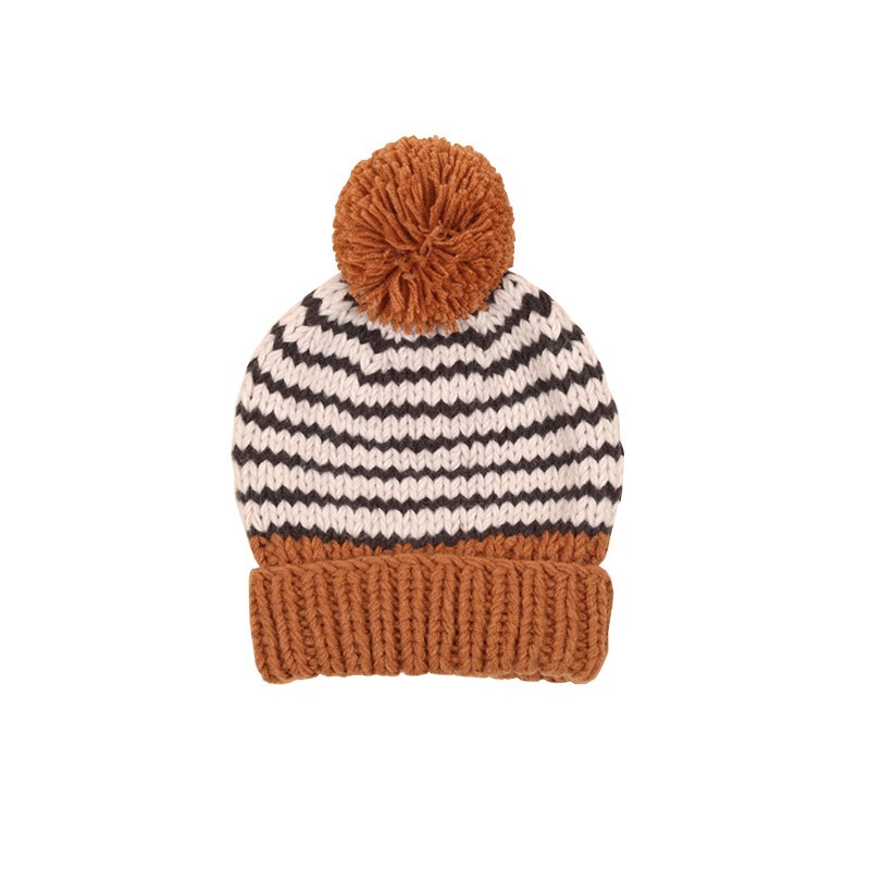 Kids Striped Beanie - Rust