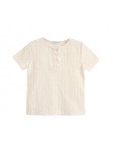 Ribbed Buttoned Tee - Cream