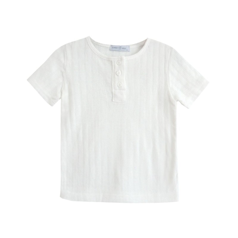 Ribbed Buttoned Tee - Off White