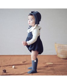 Baby Pompom Knee High Socks - Grey