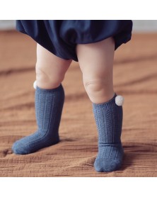 Baby Pompom Knee High Socks - Grey