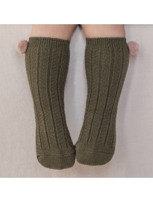 Baby Pompom Knee High Socks - Khaki