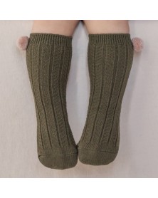 Baby Pompom Knee High Socks - Khaki