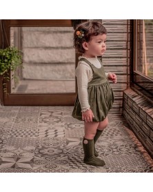 Baby Pompom Knee High Socks - Khaki