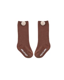 Baby Pompom Knee High Socks - Brown