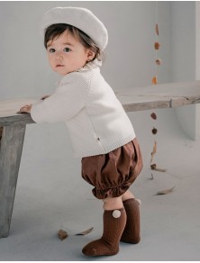 Baby Pompom Knee High Socks - Brown