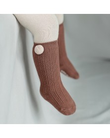 Baby Pompom Knee High Socks - Brown