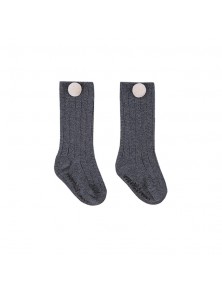 Baby Pompom Knee High Socks - Grey
