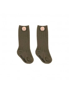 Baby Pompom Knee High Socks - Khaki