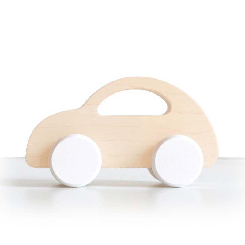 Briki Wooden Push Along Beetle Car - White