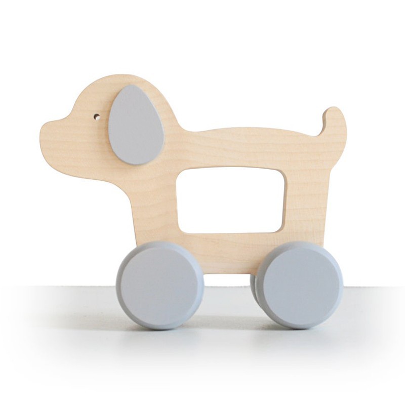 Briki Wooden Push Along Puppy - Grey