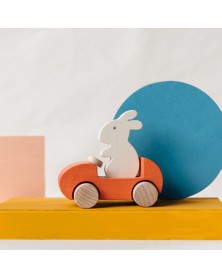 Briki Wooden Push Along Bunny Car - Coral
