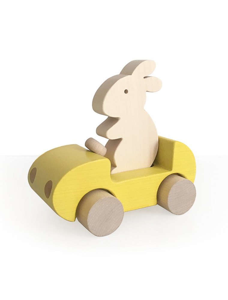 Briki Wooden Push Along Bunny Car - Yellow