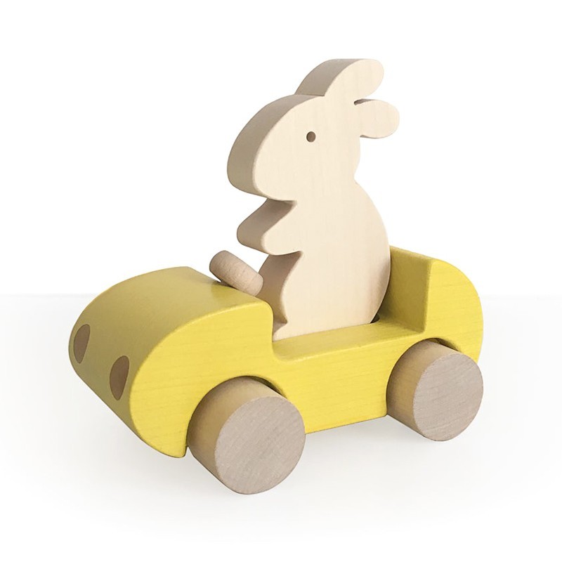 Briki Wooden Push Along Bunny Car - Yellow