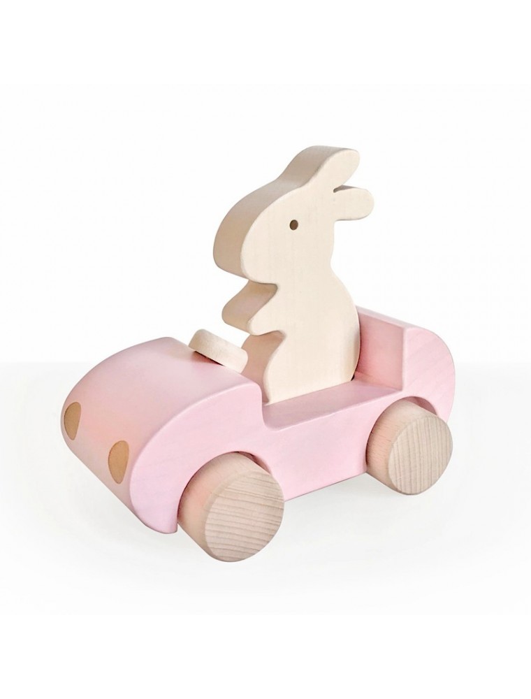 Briki Wooden Push Along Bunny Car - Pink