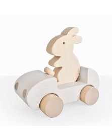 Briki Wooden Push Along Bunny Car - White