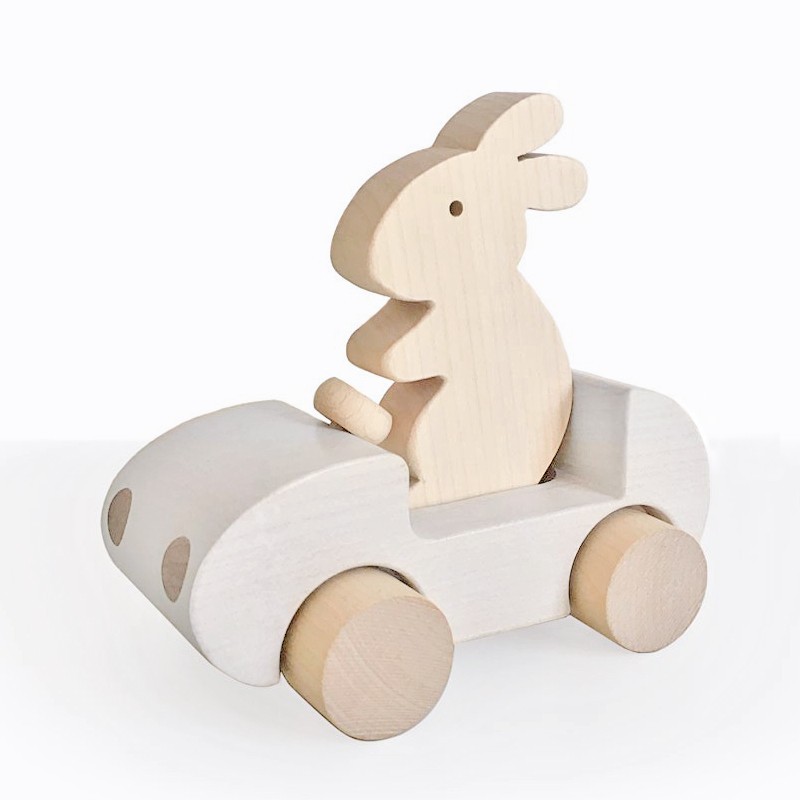 Briki Wooden Push Along Bunny Car - White