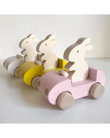 Briki Wooden Push Along Bunny Car - White