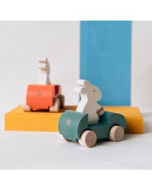 Briki Wooden Push Along Bunny Car - White
