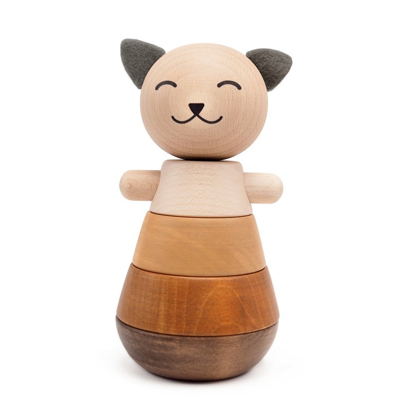 Briki Wooden Stacking Cat- Brown