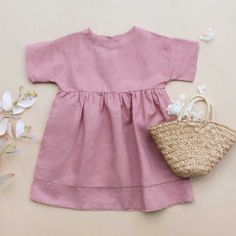 Bella Linen Dress - Vintage Pink